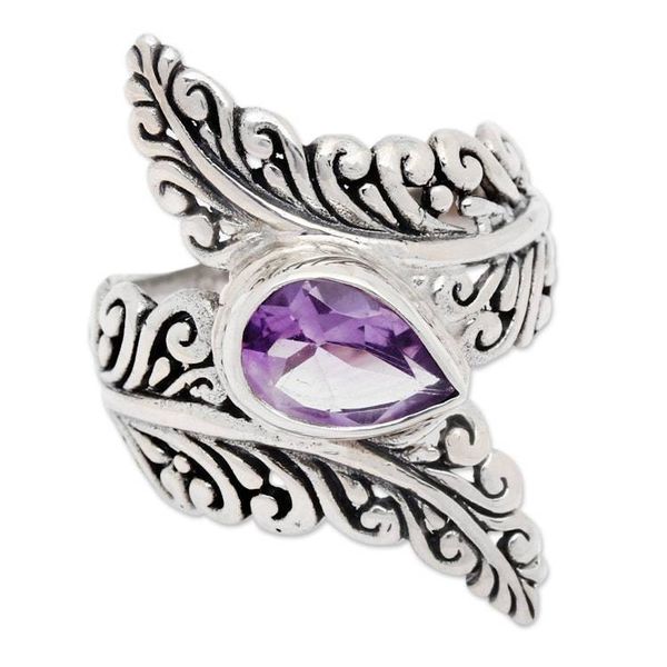 Alternate image for Amethyst and Sterling Silver Fern Cocktail Ring from Bali Ferny Caress