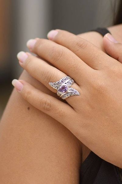 Alternate image for Amethyst and Sterling Silver Fern Cocktail Ring from Bali Ferny Caress