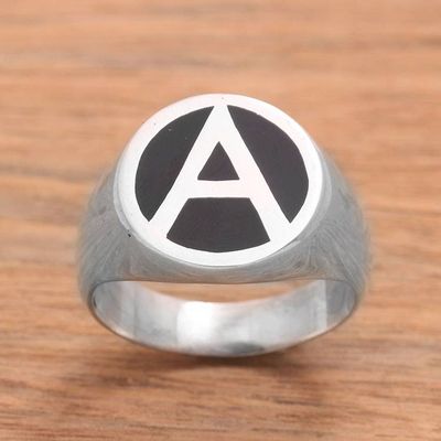 Alternate image for A Motif Sterling Silver Signet Ring Crafted in Bali Dark A