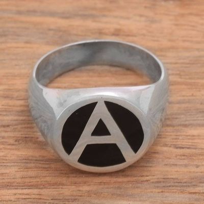 Alternate image for A Motif Sterling Silver Signet Ring Crafted in Bali Dark A