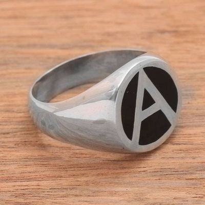 Alternate image for A Motif Sterling Silver Signet Ring Crafted in Bali Dark A