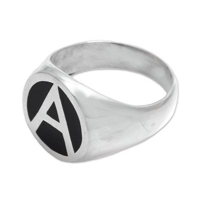 Alternate image for A Motif Sterling Silver Signet Ring Crafted in Bali Dark A