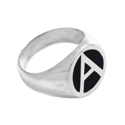 Alternate image for A Motif Sterling Silver Signet Ring Crafted in Bali Dark A