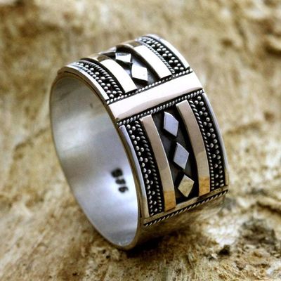 Primary image for Handcrafted Gold Accent and Silver Band Ring Warriors Path