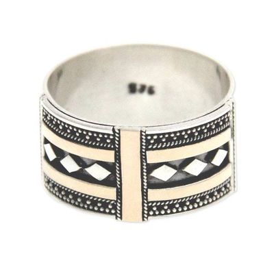 Alternate image for Handcrafted Gold Accent and Silver Band Ring Warriors Path