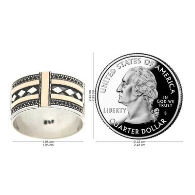 Alternate image for Handcrafted Gold Accent and Silver Band Ring Warriors Path
