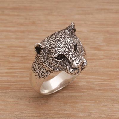 Primary image for Mens Garnet and Sterling Silver Wild Cat Ring from Bali Wildest Nature