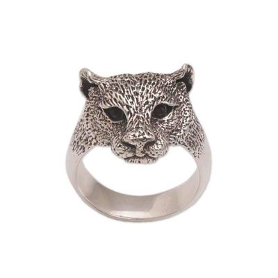 Alternate image for Mens Garnet and Sterling Silver Wild Cat Ring from Bali Wildest Nature