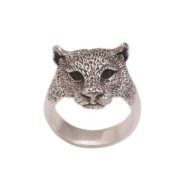 Alternate image for Mens Garnet and Sterling Silver Wild Cat Ring from Bali Wildest Nature