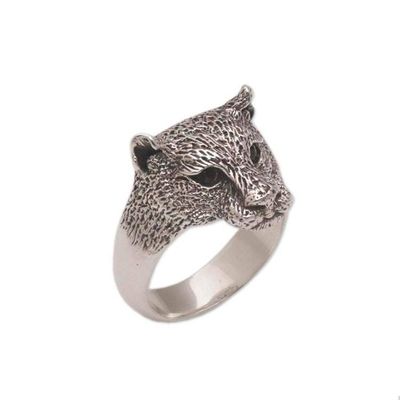 Alternate image for Mens Garnet and Sterling Silver Wild Cat Ring from Bali Wildest Nature