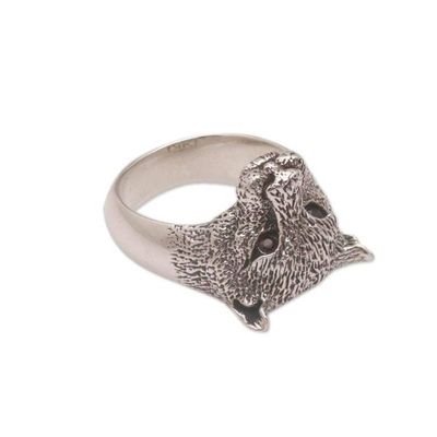 Alternate image for Mens Garnet and Sterling Silver Wild Cat Ring from Bali Wildest Nature