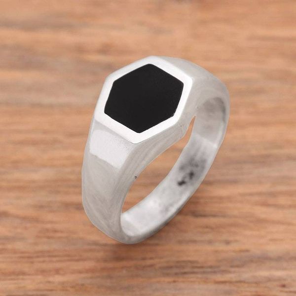 Alternate image for Hexagon Sterling Silver Signet Ring Crafted in Bali Simple Hex