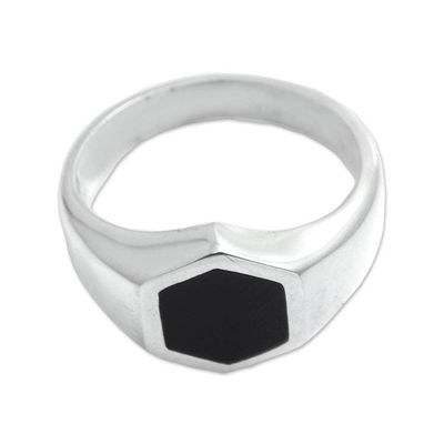 Alternate image for Hexagon Sterling Silver Signet Ring Crafted in Bali Simple Hex