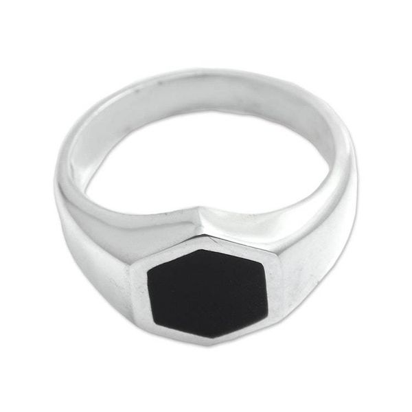 Alternate image for Hexagon Sterling Silver Signet Ring Crafted in Bali Simple Hex