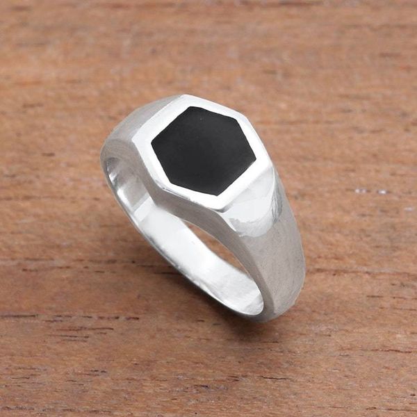Alternate image for Hexagon Sterling Silver Signet Ring Crafted in Bali Simple Hex