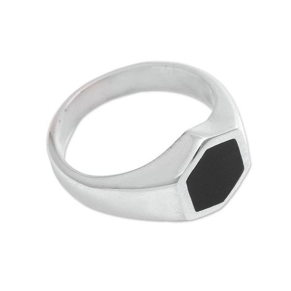 Alternate image for Hexagon Sterling Silver Signet Ring Crafted in Bali Simple Hex