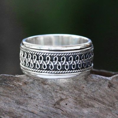 Alternate image for Hand Made Sterling Silver Balinese Meditation Spinner Ring Dragon Scale