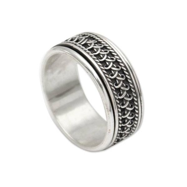 Alternate image for Hand Made Sterling Silver Balinese Meditation Spinner Ring Dragon Scale