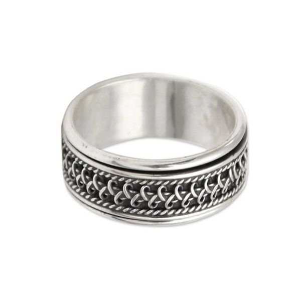 Alternate image for Hand Made Sterling Silver Balinese Meditation Spinner Ring Dragon Scale