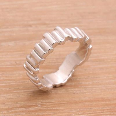 Alternate image for Javanese Sterling Silver High Polish Wavy Bar Band Ring Hallucination Bars