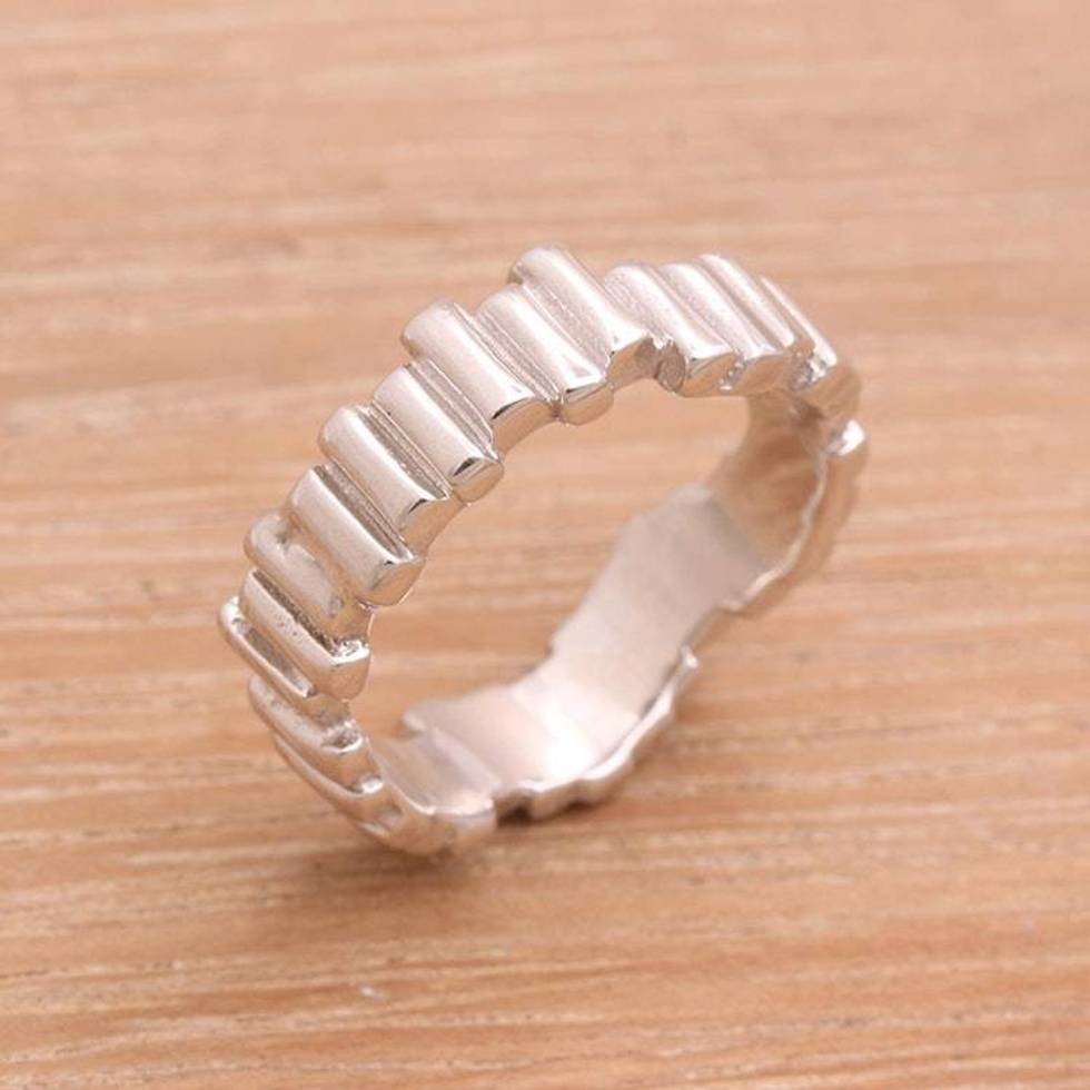 Javanese Sterling Silver High Polish Wavy Bar Band Ring 'Hallucination Bars'