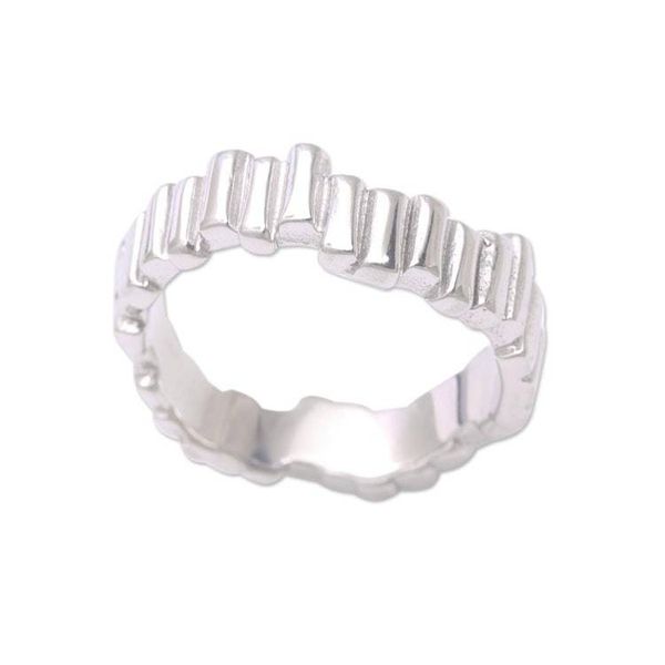 Alternate image for Javanese Sterling Silver High Polish Wavy Bar Band Ring Hallucination Bars