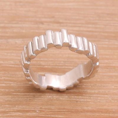 Alternate image for Javanese Sterling Silver High Polish Wavy Bar Band Ring Hallucination Bars