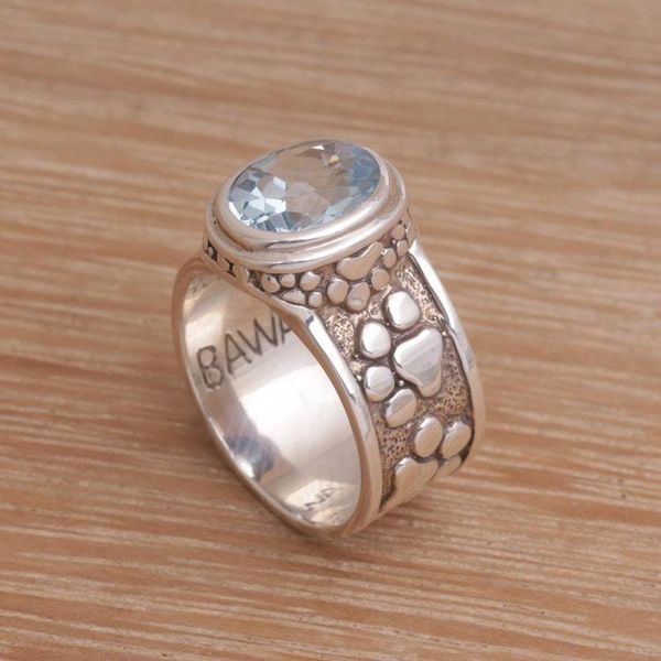 Alternate image for Handmade 925 Sterling Silver Blue Topaz Cocktail Ring Puppy Patter