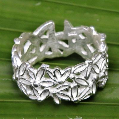 Alternate image for Artisan Crafted Sterling Silver Floral Ring from Bali Frangipani Circle