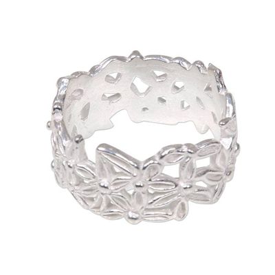 Alternate image for Artisan Crafted Sterling Silver Floral Ring from Bali Frangipani Circle