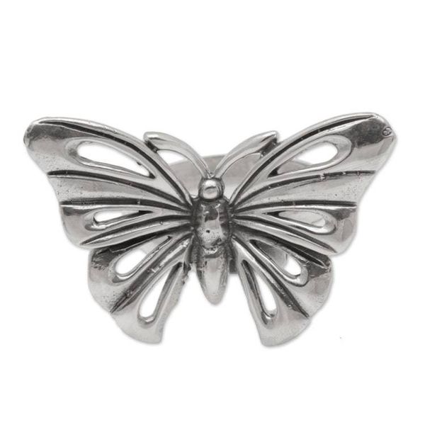 Alternate image for Artisan Crafted Sterling Silver Butterfly Ring from Bali Emerging Butterfly