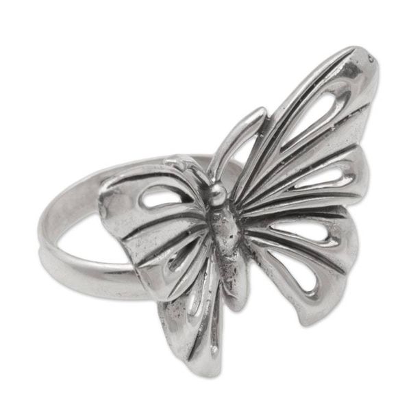 Alternate image for Artisan Crafted Sterling Silver Butterfly Ring from Bali Emerging Butterfly
