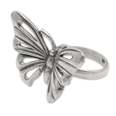 Alternate image for Artisan Crafted Sterling Silver Butterfly Ring from Bali Emerging Butterfly