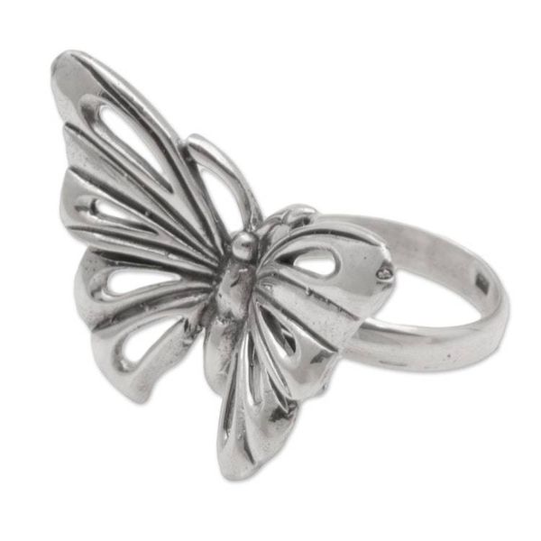Alternate image for Artisan Crafted Sterling Silver Butterfly Ring from Bali Emerging Butterfly