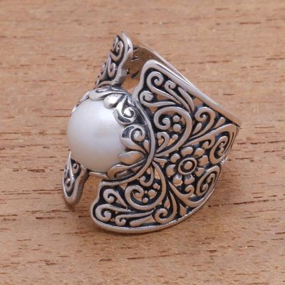 Alternate image for White Cultured Pearl Cocktail Ring from Bali Temple of the Moon