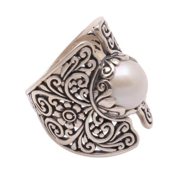 Alternate image for White Cultured Pearl Cocktail Ring from Bali Temple of the Moon
