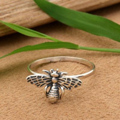 Alternate image for Nature-Inspired Bee-Themed Sterling Silver Cocktail Ring Bumble Beeuty