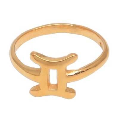 Alternate image for 18k Gold Plated Sterling Silver Gemini Band Ring Golden Gemini