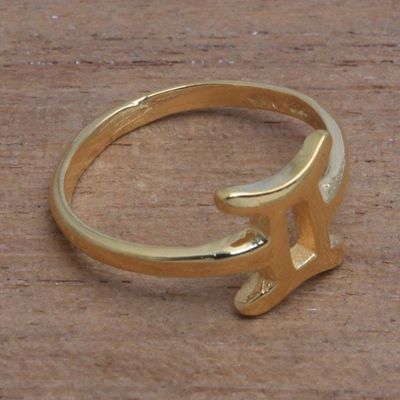 Alternate image for 18k Gold Plated Sterling Silver Gemini Band Ring Golden Gemini