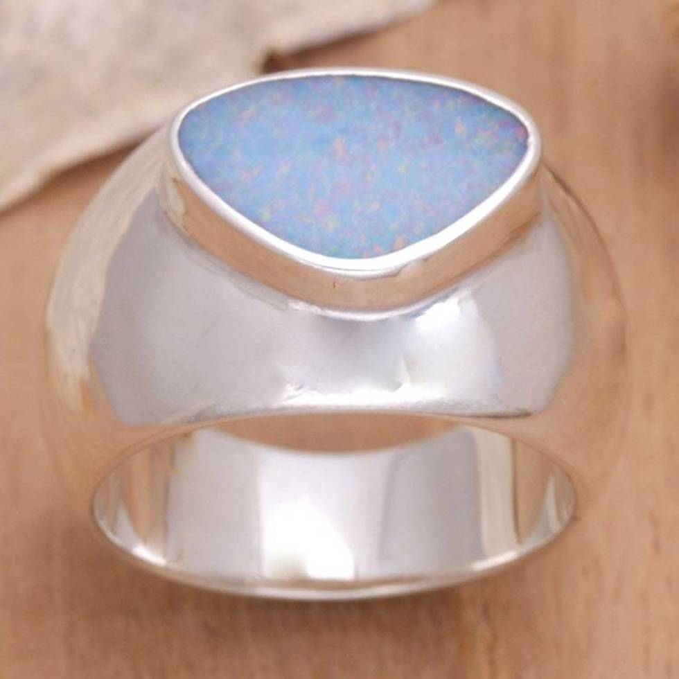Handmade Modern Silver and Opal Ring 'Loyal Love'