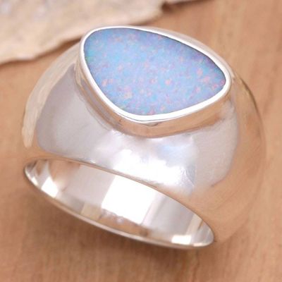 Alternate image for Handmade Modern Silver and Opal Ring Loyal Love
