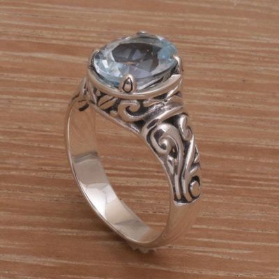 Alternate image for 925 Sterling Silver Faceted Blue Topaz Cocktail Ring Floral Prayers