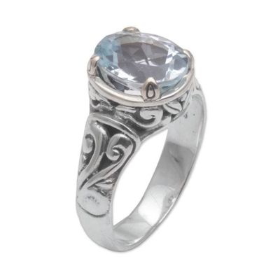 Alternate image for 925 Sterling Silver Faceted Blue Topaz Cocktail Ring Floral Prayers