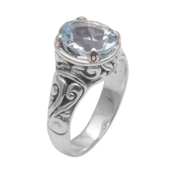 Alternate image for 925 Sterling Silver Faceted Blue Topaz Cocktail Ring Floral Prayers