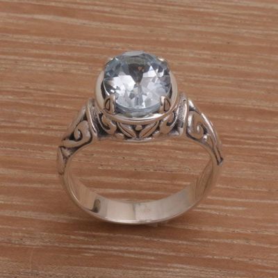 Alternate image for 925 Sterling Silver Faceted Blue Topaz Cocktail Ring Floral Prayers