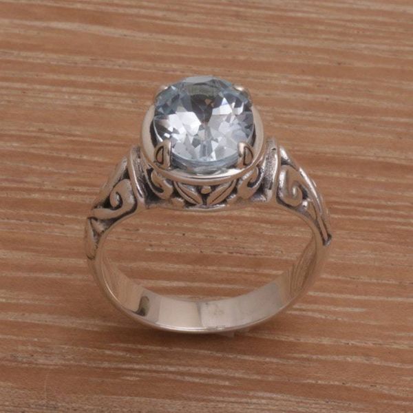 Alternate image for 925 Sterling Silver Faceted Blue Topaz Cocktail Ring Floral Prayers