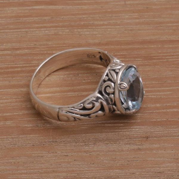 Alternate image for 925 Sterling Silver Faceted Blue Topaz Cocktail Ring Floral Prayers