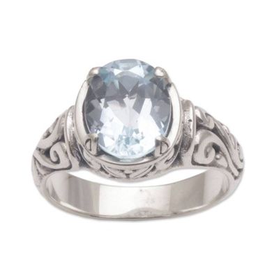 Alternate image for 925 Sterling Silver Faceted Blue Topaz Cocktail Ring Floral Prayers