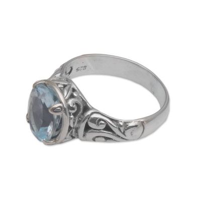 Alternate image for 925 Sterling Silver Faceted Blue Topaz Cocktail Ring Floral Prayers