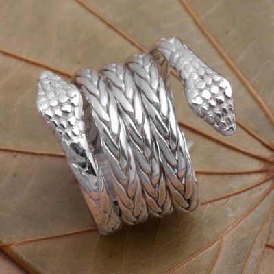 Alternate image for Unisex Two Headed Snake Ring in Sterling Silver Hydra